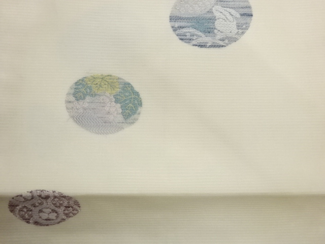  千鳥・梅・兎・葡萄模様織出し夏用名古屋帯